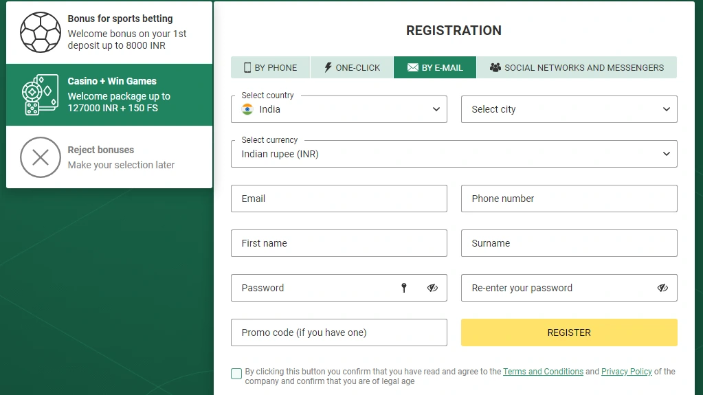 betwinner registration login