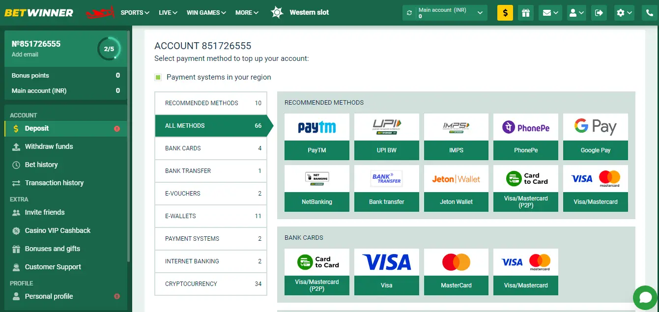 Payment Options on Betwinner Egypt