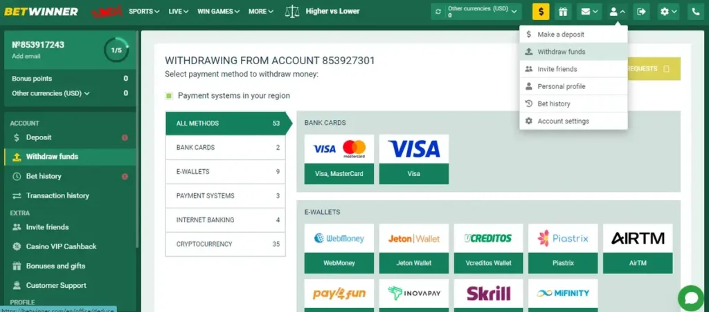 betwinner crypto withdrawal methods