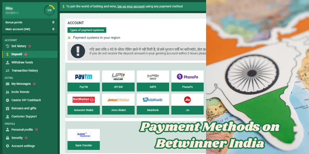 Payment Methods on Betwinner India