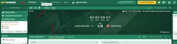 Seleccionar partido apuestas IPL