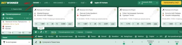 раздел ставок на крикет