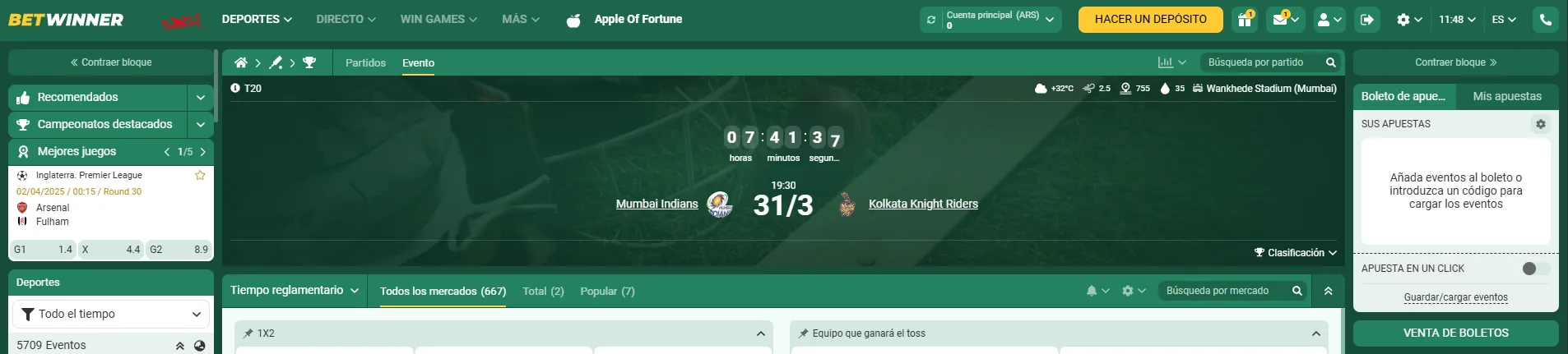 apostar en partidos IPL
