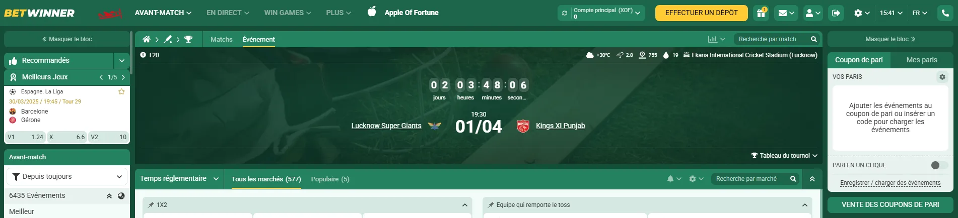 parier sur matchs IPL