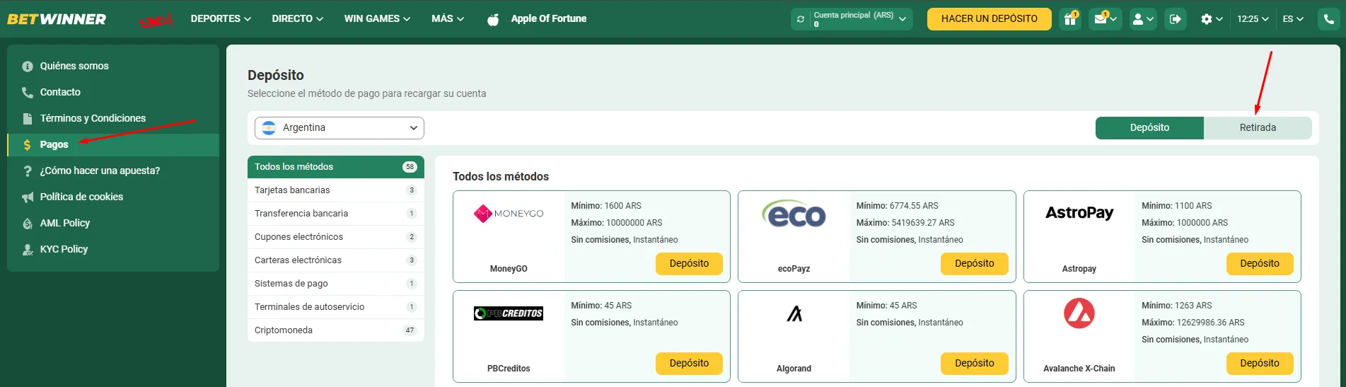 Opciones retiro rápido seguro