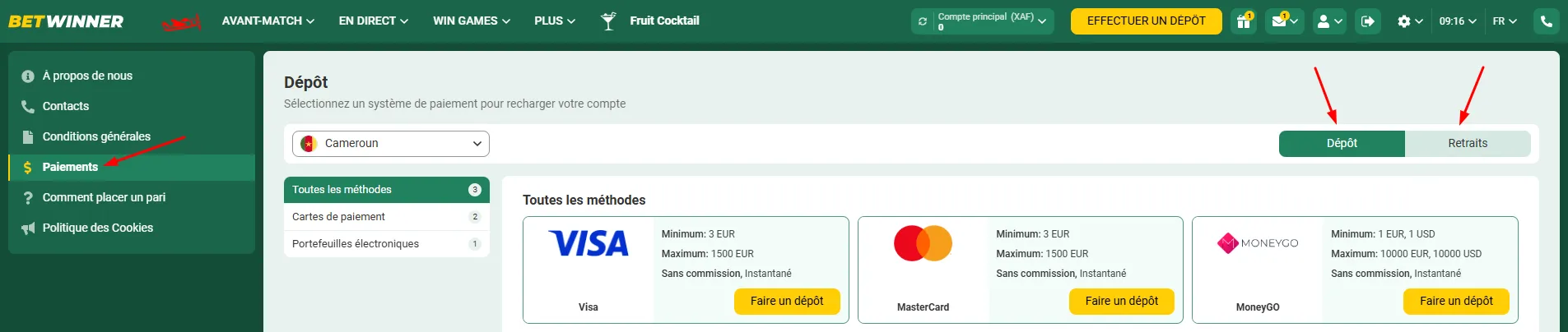 Méthodes de paiement disponibles