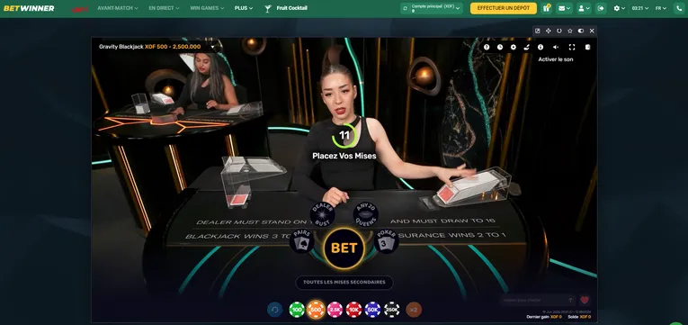 croupier en direct avec