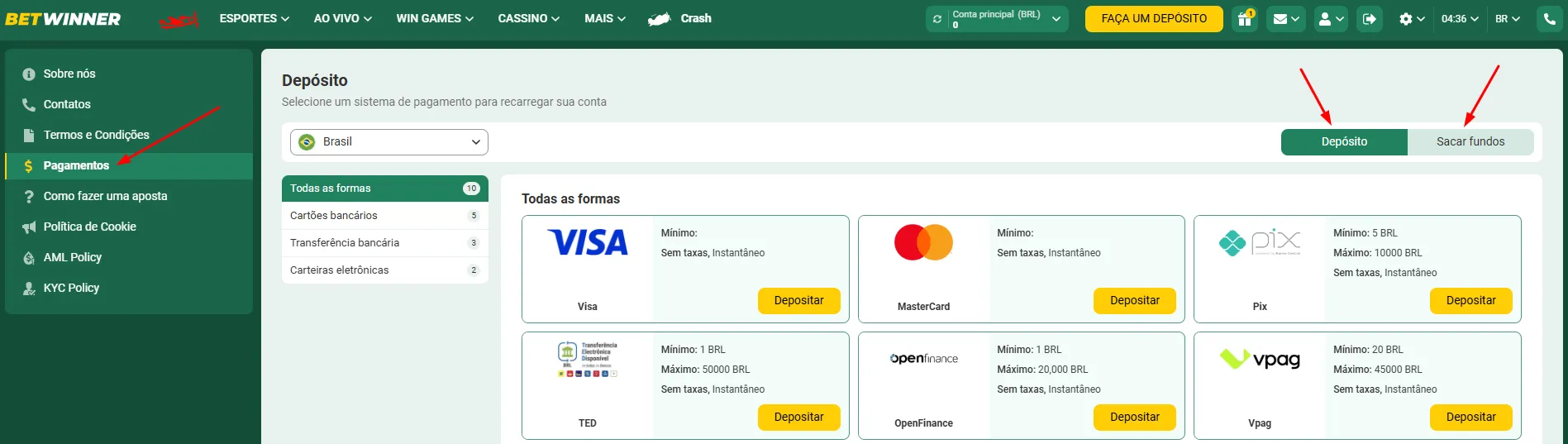 Métodos de Pagamento