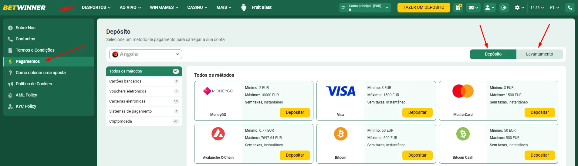 Métodos de Depósito Retirada