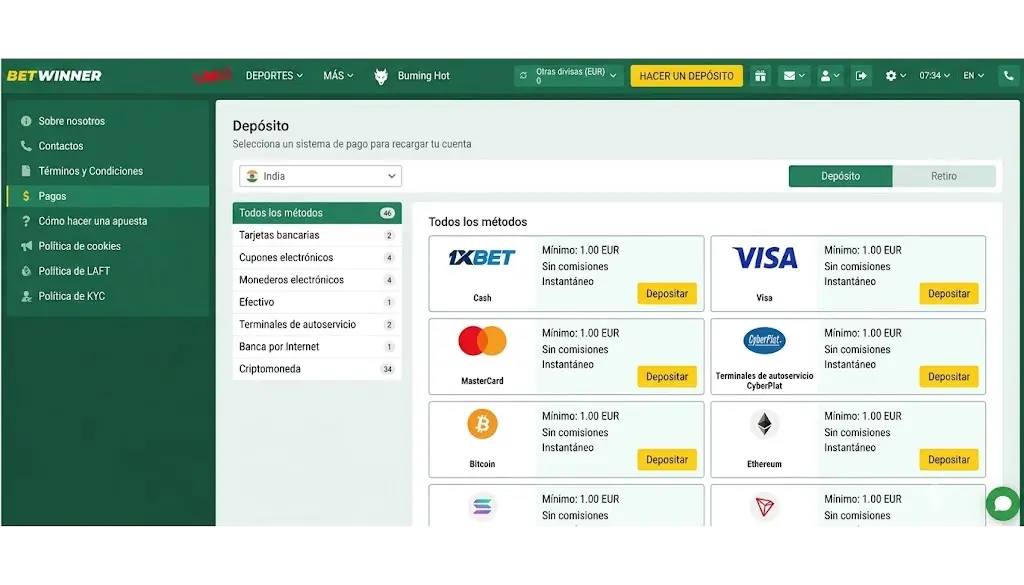 Cómo depositar fondos en tu cuenta de Betwinner