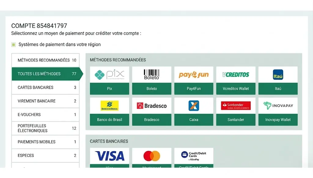Aperçu des systèmes de paiement Betwinner