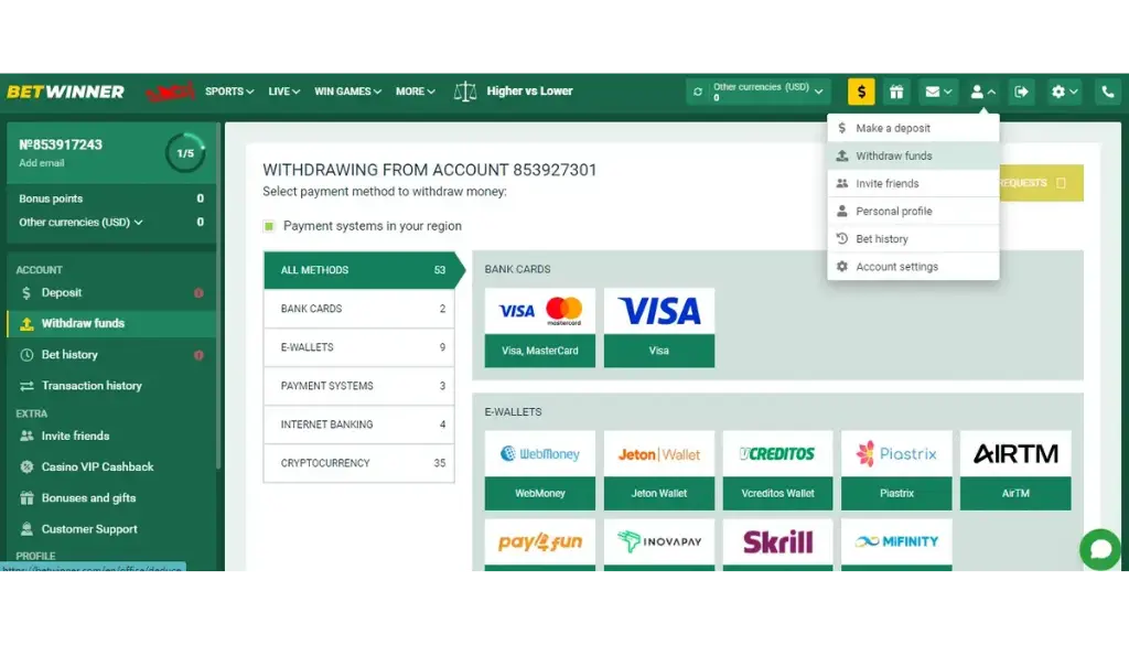 Withdrawing Funds from Your Betwinner Account