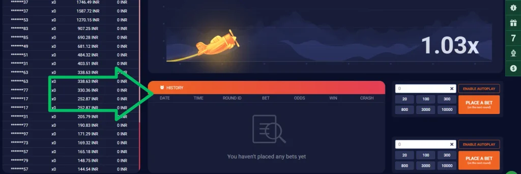 BetWinner Crash Game History