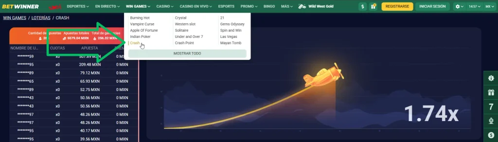 Juego Crash en BetWinner