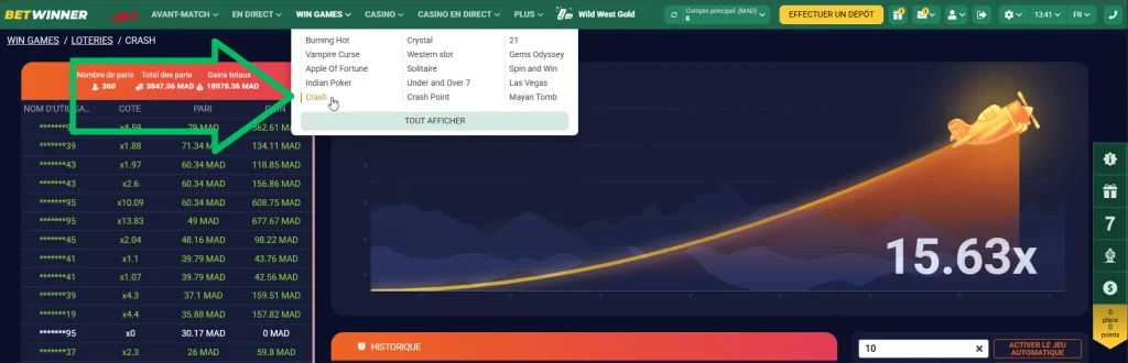 Crash Game sur BetWinner
