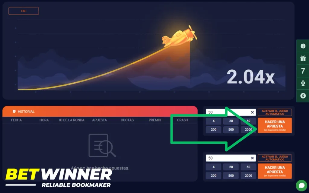 Realizar una apuesta Crash
