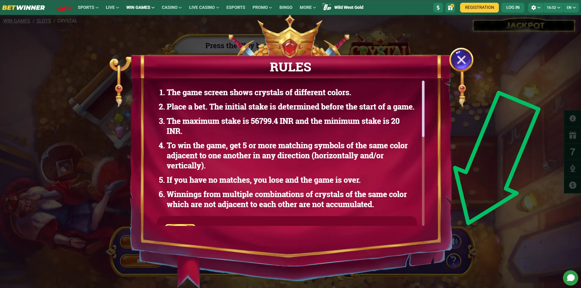 BetWinner Crystal Slot Features