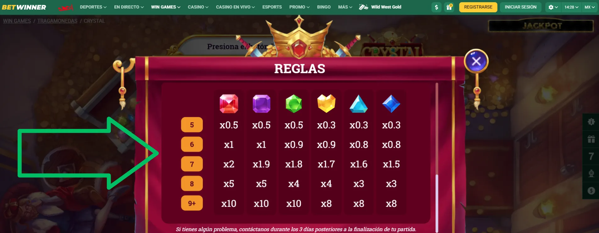 Símbolos jugabilidad tragamonedas Crystal