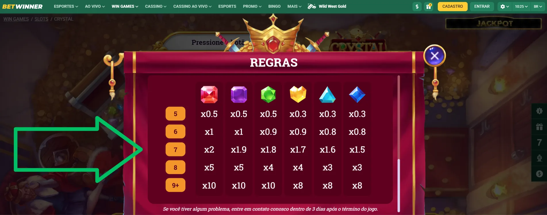 Símbolos Jogabilidade Slot Crystal