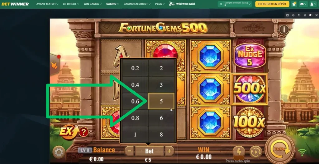 Choisissez votre mise Fortune Gems 500