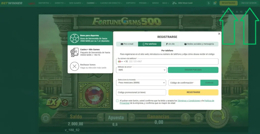 Registro inicio de sesión BetWinner