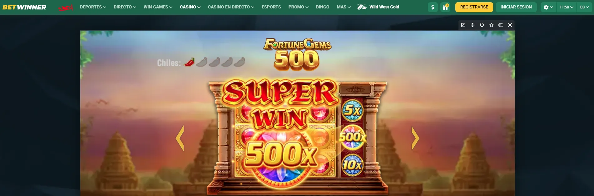 RTP volatilidad victoria máxima Fortune Gems 500