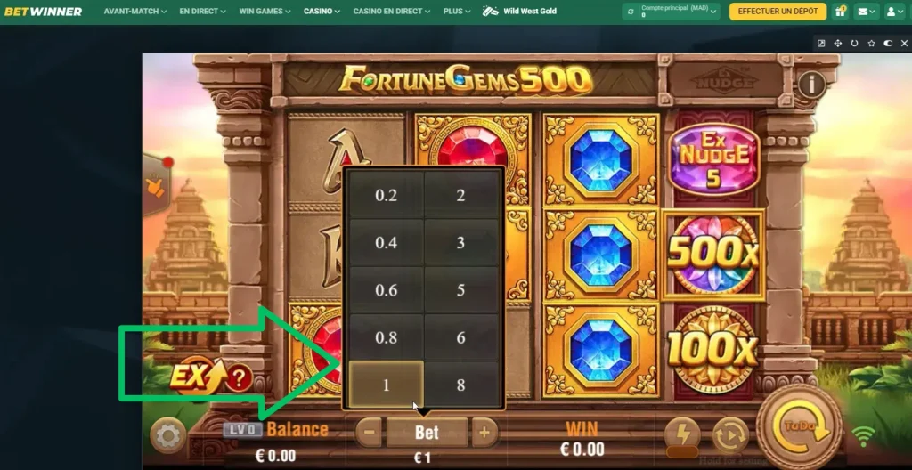 Sélectionner votre mise Fortune Gems 500