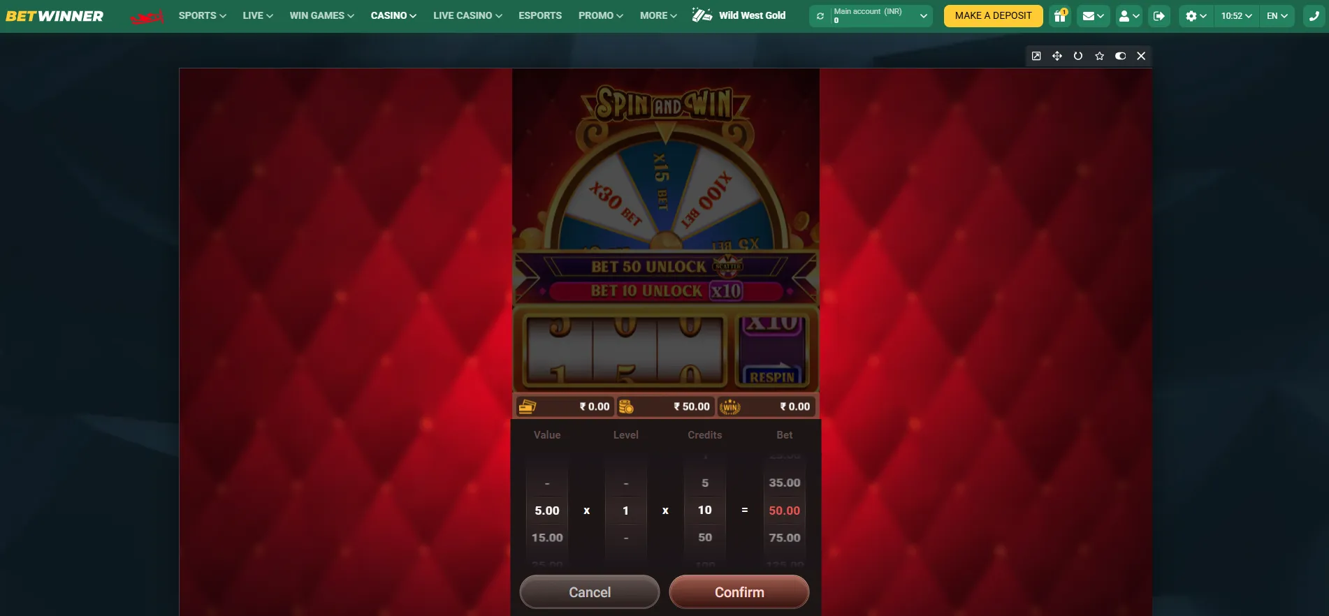 Spin and Win Betting Options
