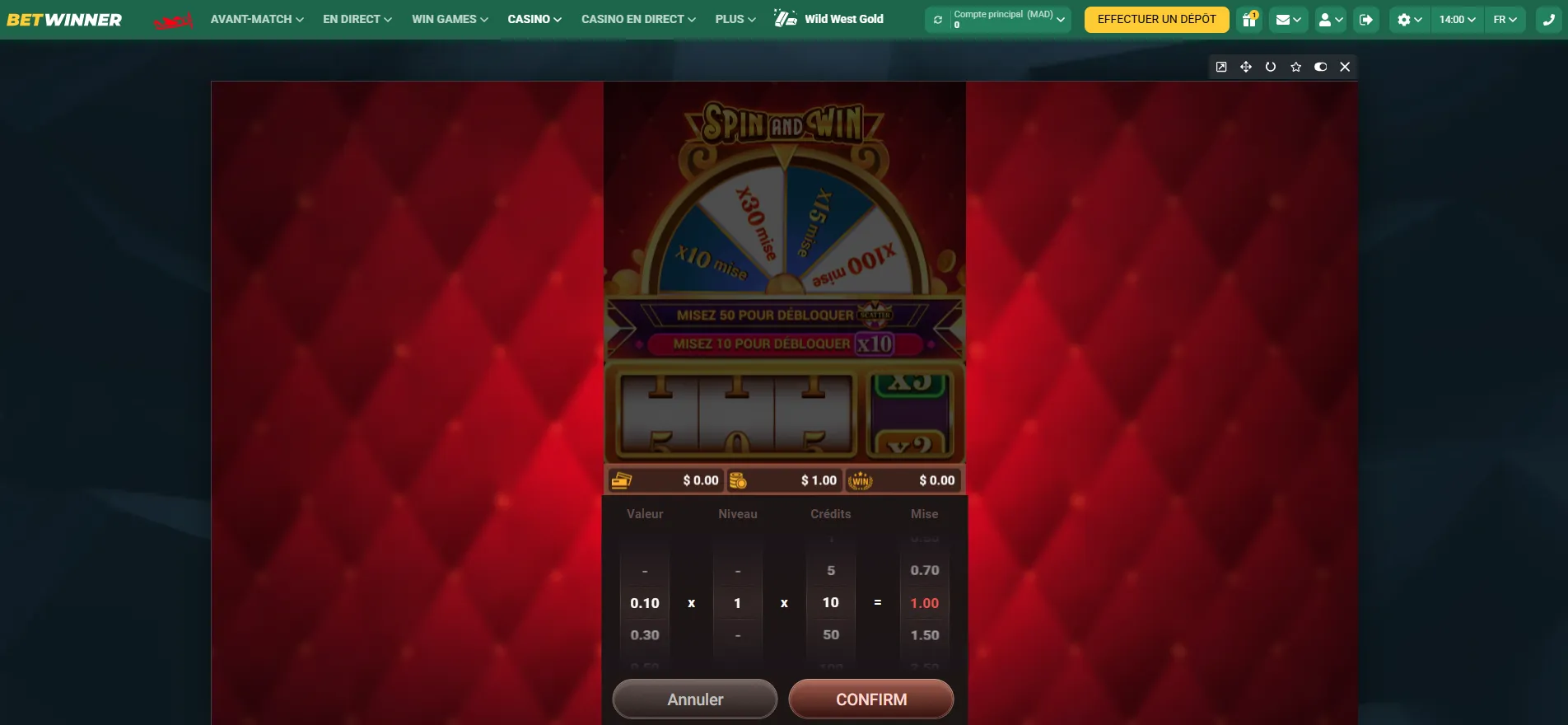 Options mise Spin and Win