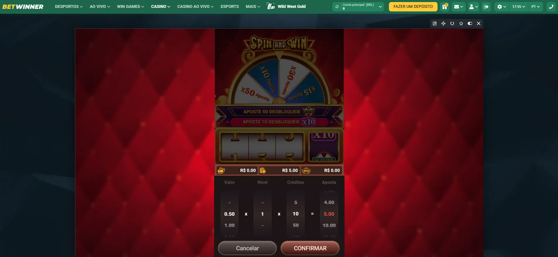 Opções aposta Spin and Win