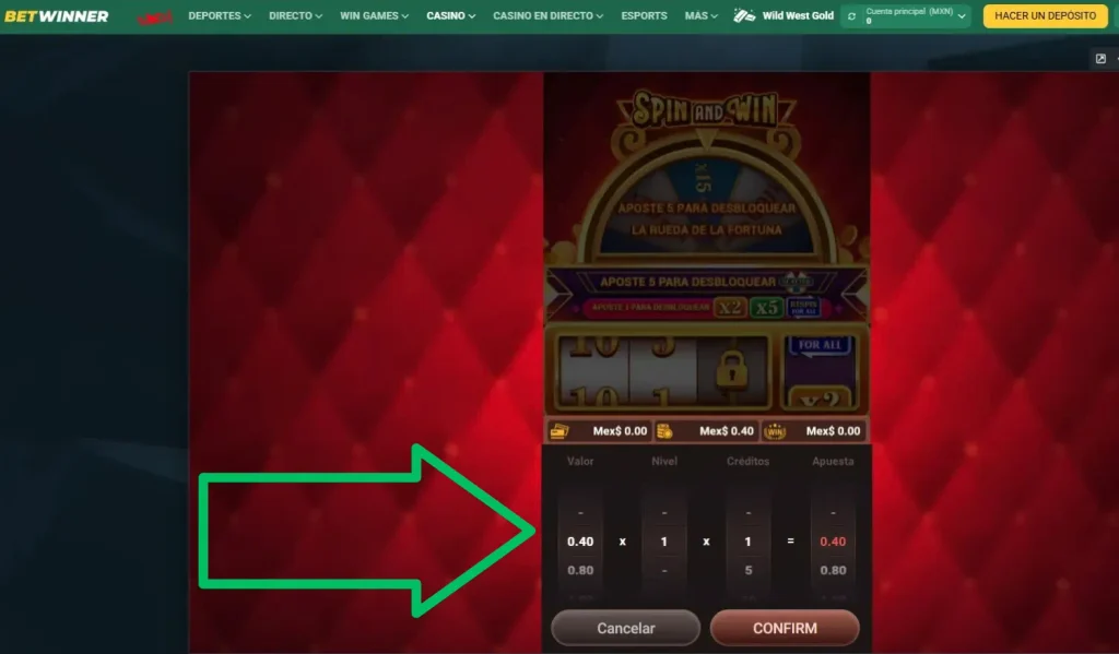 Elija apuesta Spin and Win
