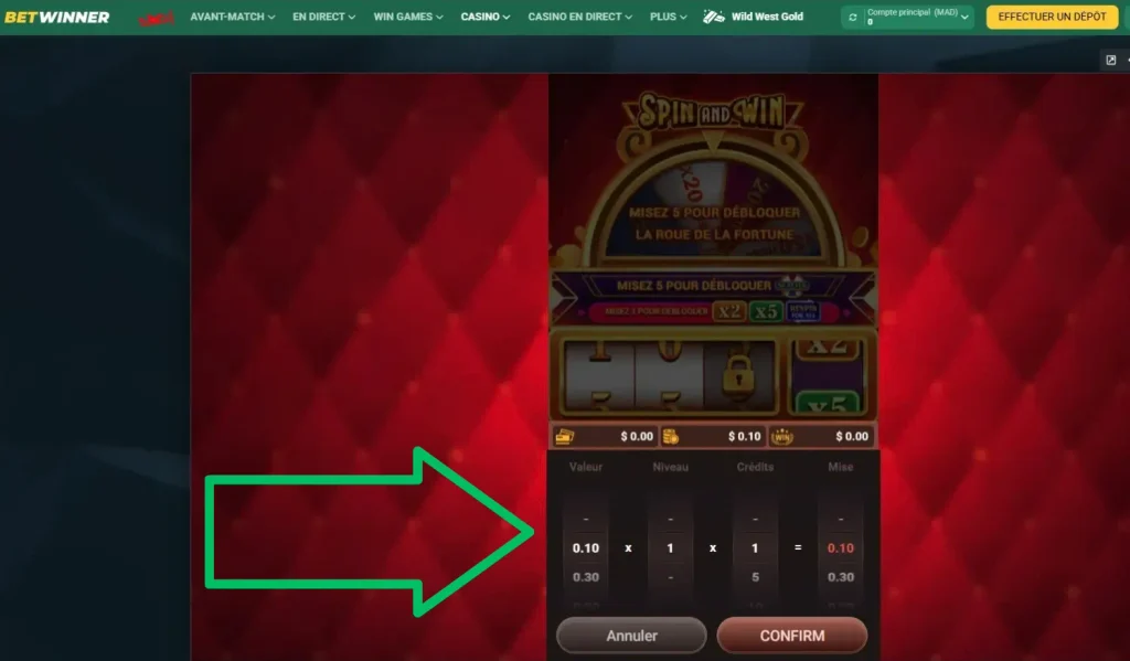 Choisissez mise Spin and Win
