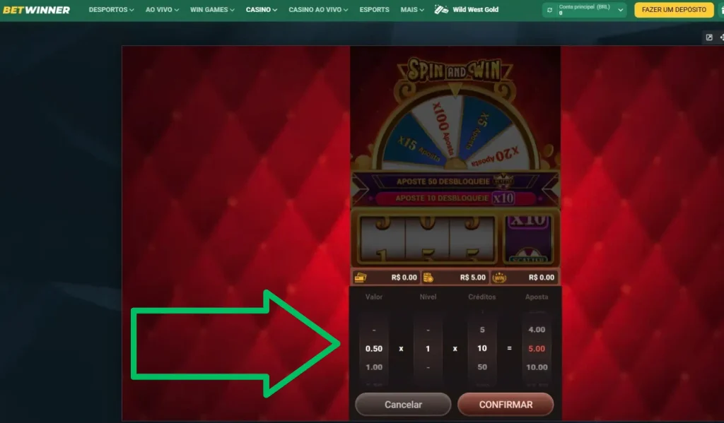 Escolher sua aposta Spin and Win