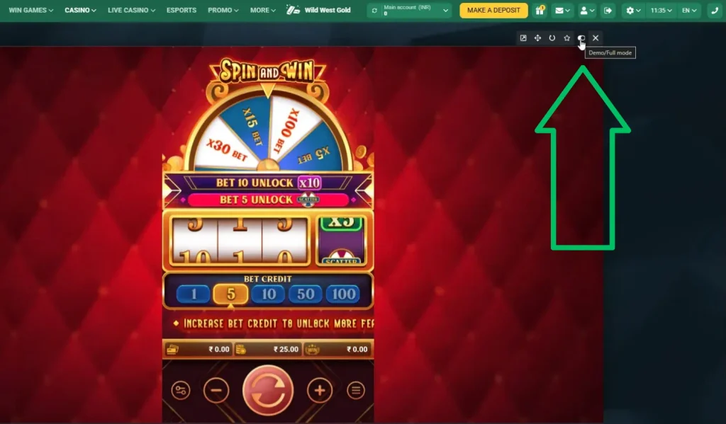 Demo Mode Spin and Win