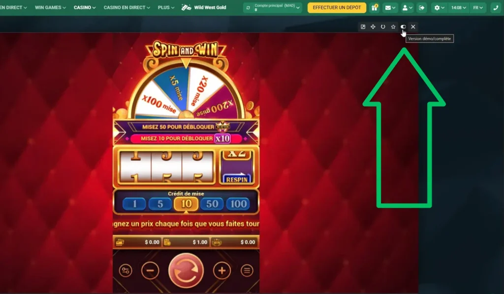 mode démo Spin and Win