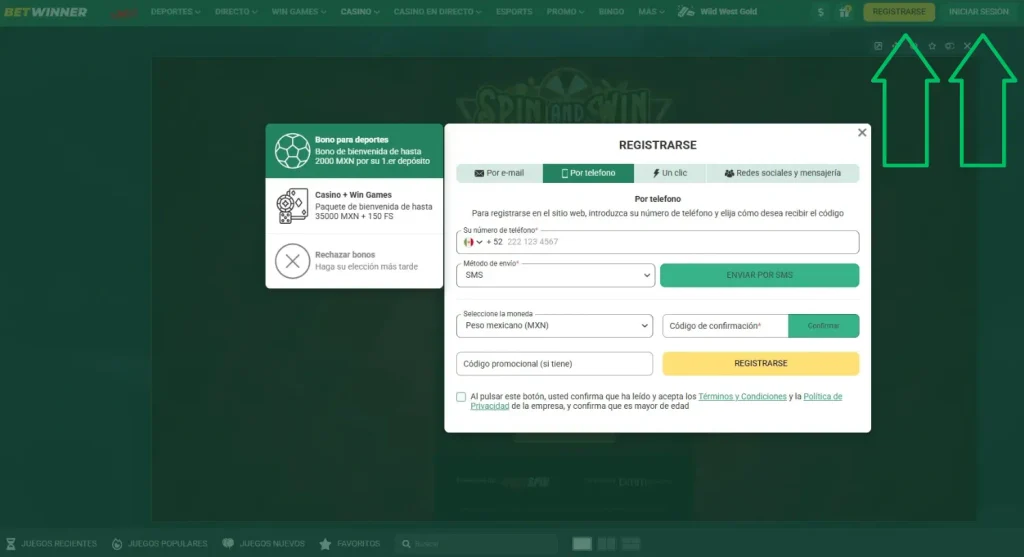 Registro inicio sesión BetWinner