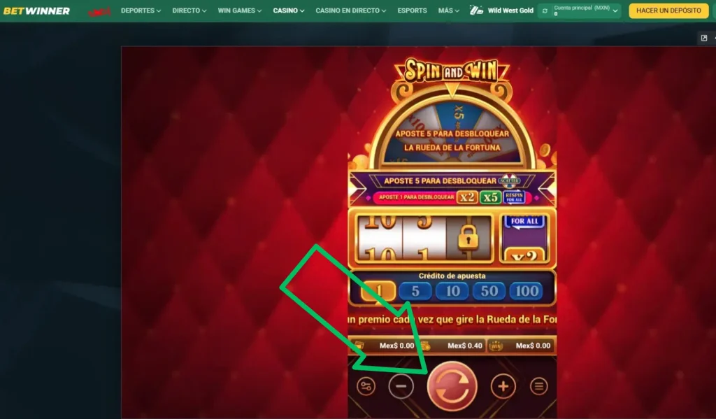 Inicie giro Spin and Win