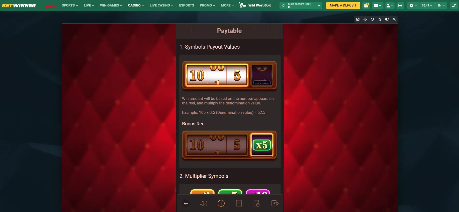 Spin and Win Symbols Payouts