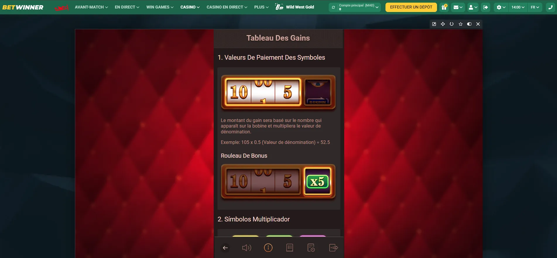 Symboles paiements Spin and Win