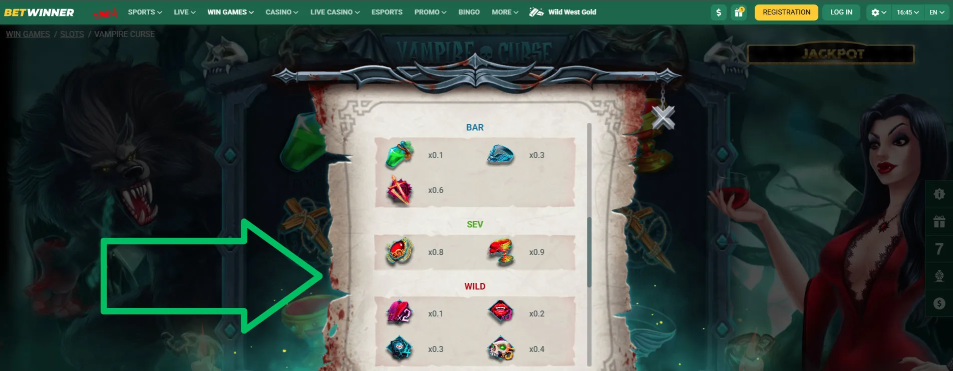 Vampire Curse Symbols Payouts