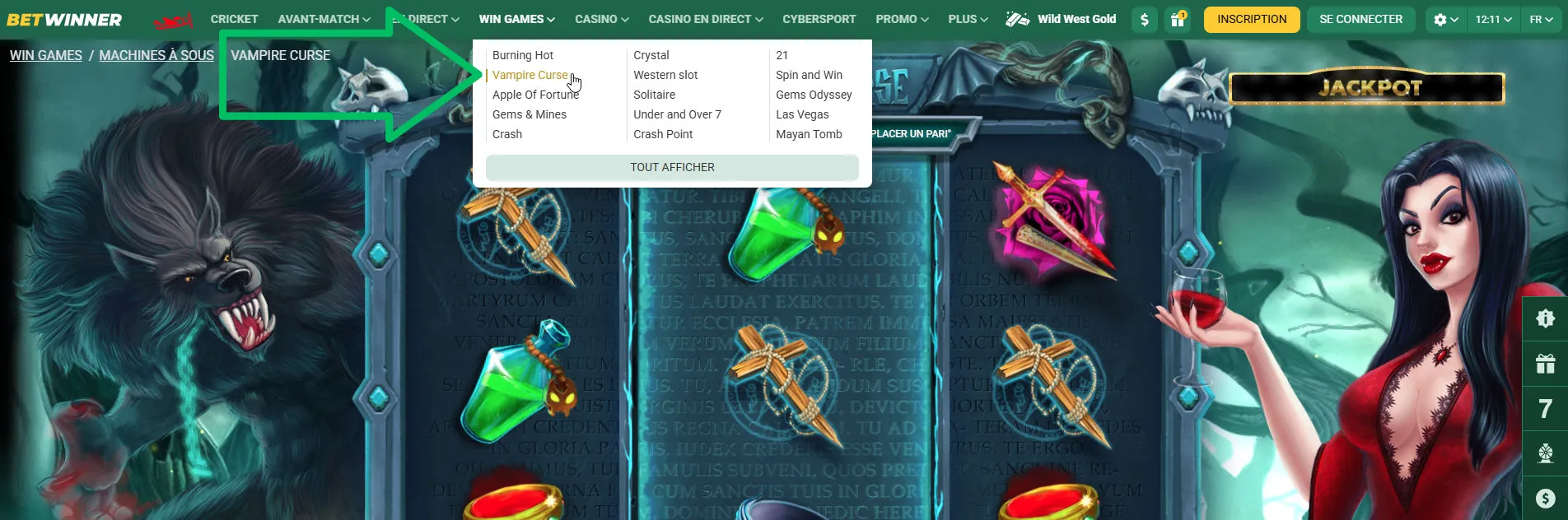 Vampire Curse sur BetWinner