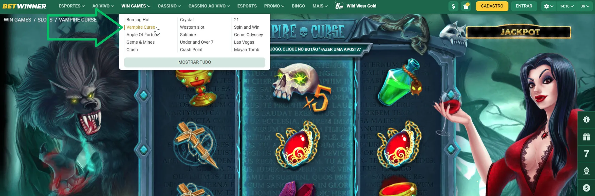 Vampire Curse no BetWinner